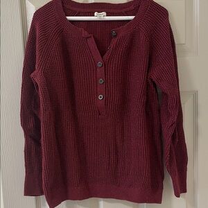 L.L. Bean Red Crew Neck Sweater Ribbed Knit
